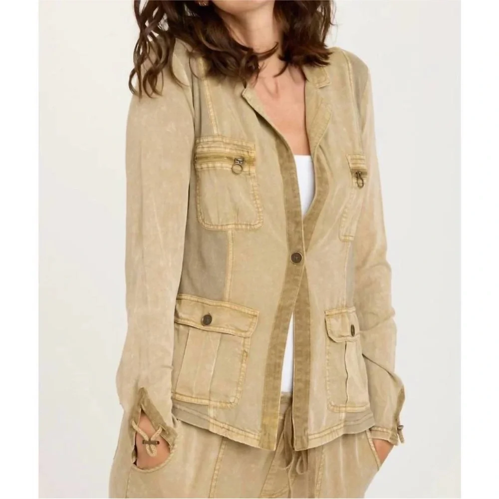 XCVI Tula blazer jacket distress wash linwood Neutral XS - Picture 2 of 10